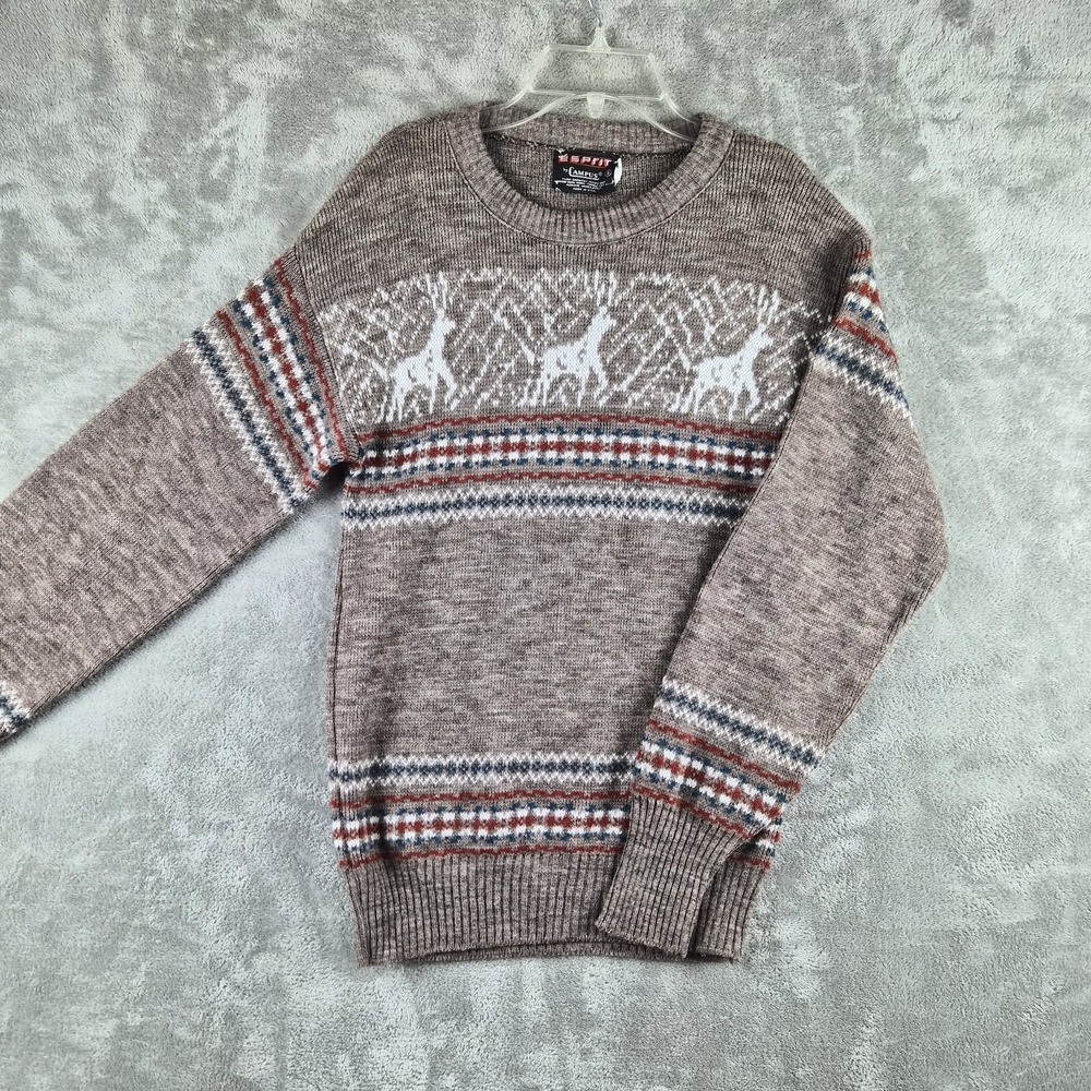 Vintage Esprit By Campus Sweater Small Fair Isle Reindeer Nordic Made USA 80s